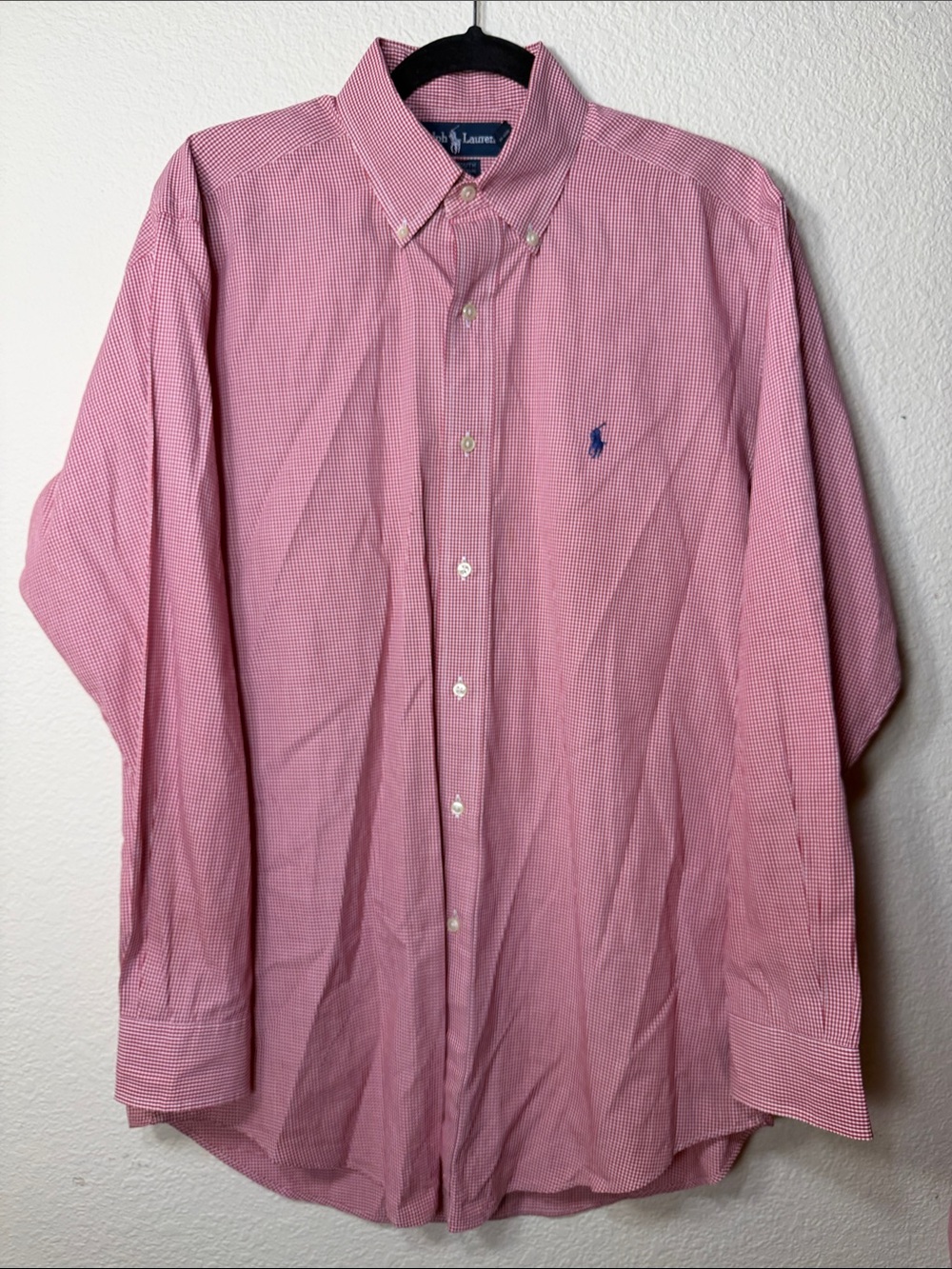 Vintage 90s Ralph Lauren Yarmouth Gingham Button Down Shirt Red White 15.5 M